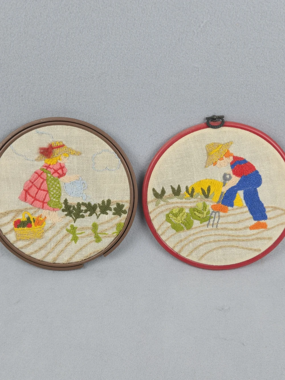 Vintage Embroidery Hoop Wall Decor Set - Girl Boy Country Garden 6
